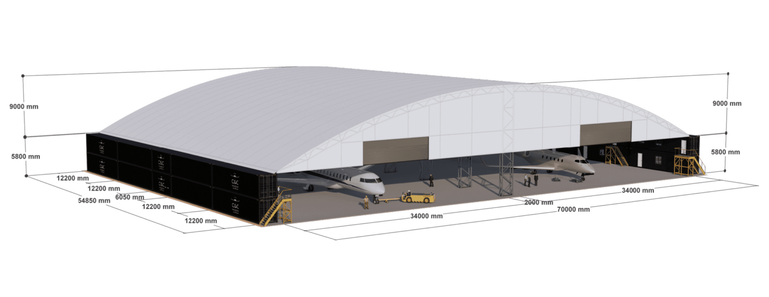 3D diagram of an aircraft hangar
